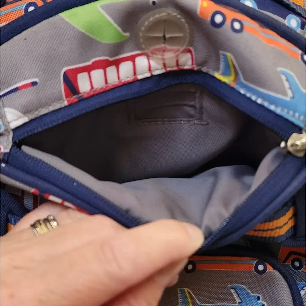Pottery Barn Kids Mackenzie Gray & Navy Transportation Vehicle Backpack Small